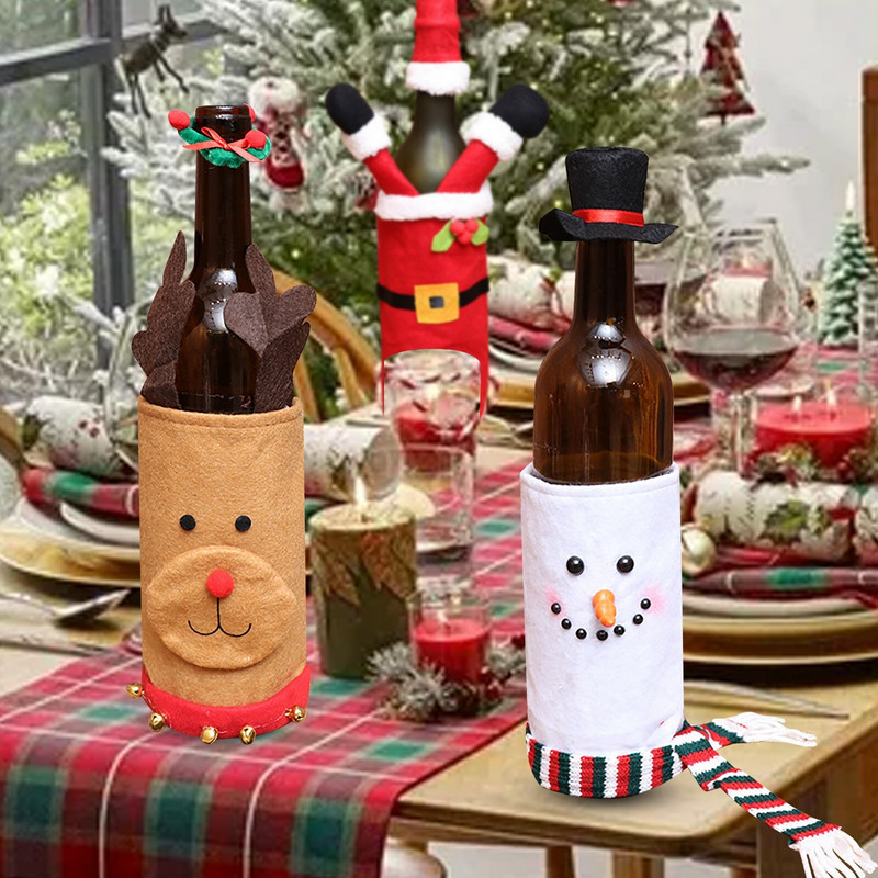 Set de sticle de vin de Crăciun Haine pentru sticle de vin Necesități zilnice de Crăciun Geantă pentru sticle de vin de Crăciun Set de 12 pahare de vin