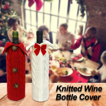 Коледна капачка за бутилка вино Плетена чанта за бутилка вино Пуловер за украса на коледна маса за вечеря за бутилки вино 2022 г.