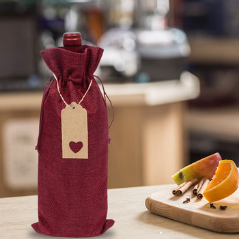 10 συσκευασίες λινές τσάντες για μπουκάλια κρασιού με κορδόνι για σύρσιμο από λινάτσα Τσάντες δώρου κρασιού Επαναχρησιμοποιήσιμες Συσκευασίες δώρου με συσκευασία μπουκαλιού με ετικέτες