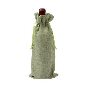 10 опаковки ленени торбички за бутилка вино с шнурове торбички за подаръци за вино Опаковка за бутилки за многократна употреба Опаковка за подарък с етикети