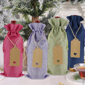 10 ks vrecúšok na víno, balenie fliaš šampanského, sťahovacia šnúrka, dekorácia na párty stôl s papierovou etiketou, ozdoba na fľašu šampanského