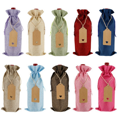 10 ks vrecúšok na víno, balenie fliaš šampanského, sťahovacia šnúrka, dekorácia na párty stôl s papierovou etiketou, ozdoba na fľašu šampanského