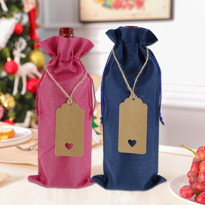 10 ks vrecúšok na víno, balenie fliaš šampanského, sťahovacia šnúrka, dekorácia na párty stôl s papierovou etiketou, ozdoba na fľašu šampanského