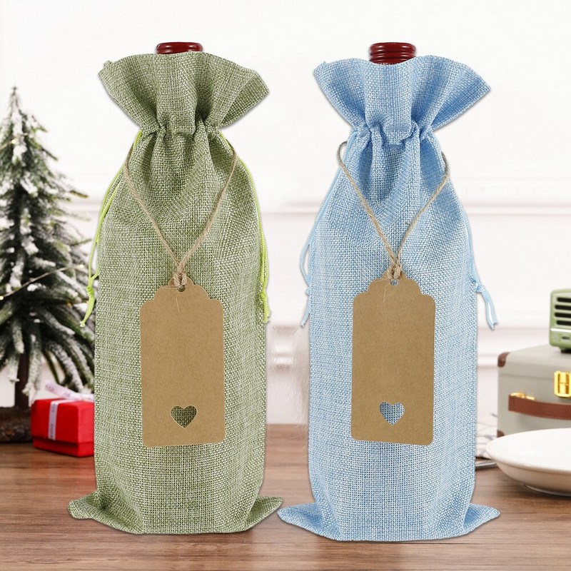 10 ks vrecúšok na víno, balenie fliaš šampanského, sťahovacia šnúrka, dekorácia na párty stôl s papierovou etiketou, ozdoba na fľašu šampanského