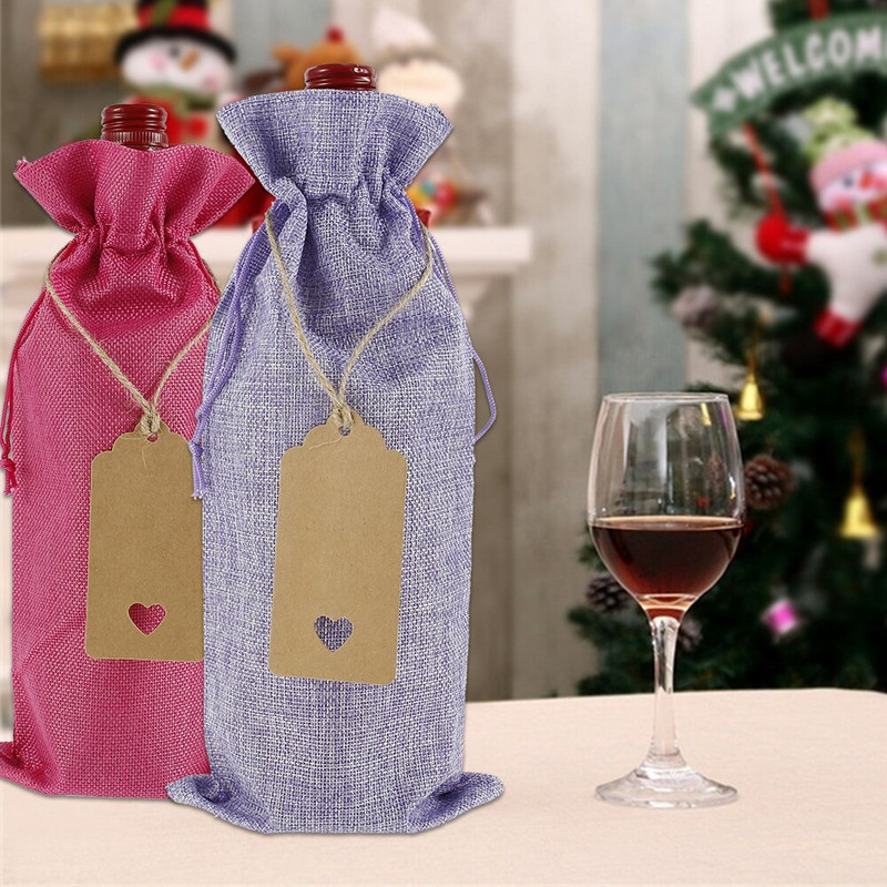 10 ks vrecúšok na víno, balenie fliaš šampanského, sťahovacia šnúrka, dekorácia na párty stôl s papierovou etiketou, ozdoba na fľašu šampanského