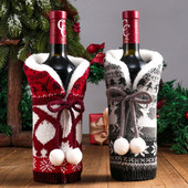 Vlnená guľa Pletená sada na víno Vianočná atmosféra Dekorácia Slávnostná sada fliaš na víno