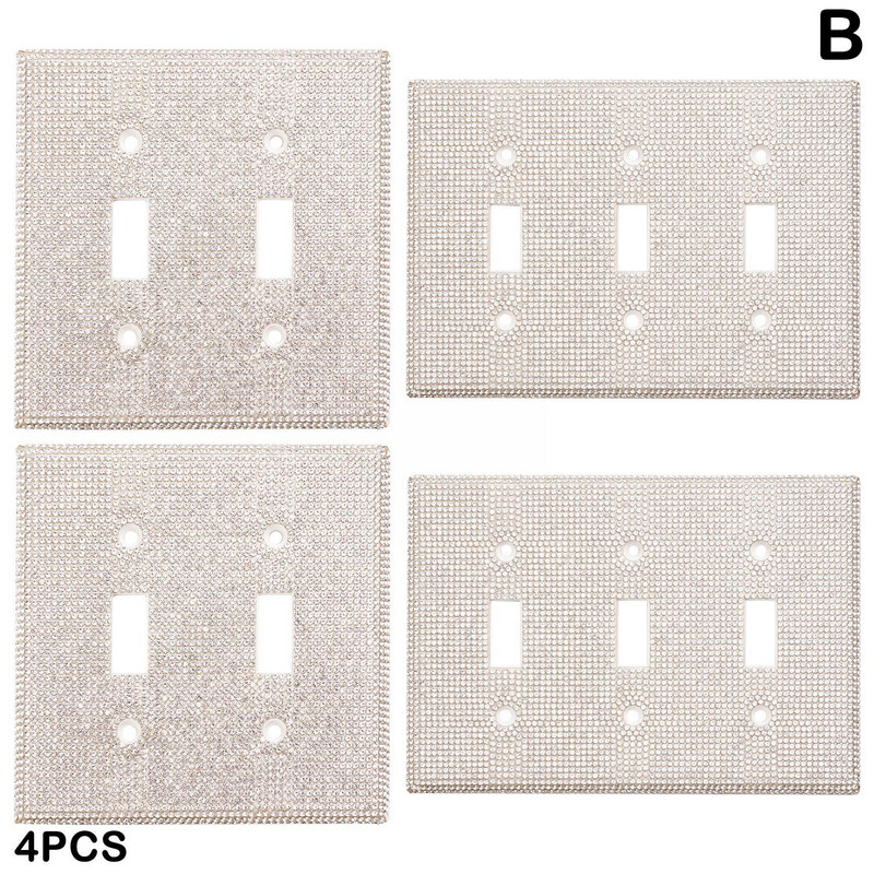 Blingový kryt vypínača a zásuviek, lesklé kamienky, trblietavý lesklý kryt, blyštivý nástenný kryt, strieborný kryt vypínača zásuvky F1W8