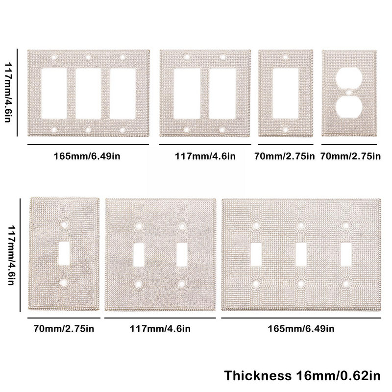 Blingový kryt vypínača a zásuviek, lesklé kamienky, trblietavý lesklý kryt, blyštivý nástenný kryt, strieborný kryt vypínača zásuvky F1W8
