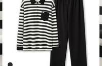 Pijamale bărbați din două piese cu buzunar și guler clasic