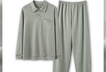 Pijamale bărbați din două piese cu buzunar și guler clasic