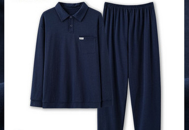 Pijamale bărbați din două piese cu buzunar și guler clasic