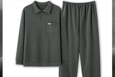 Pijamale bărbați din două piese cu buzunar și guler clasic