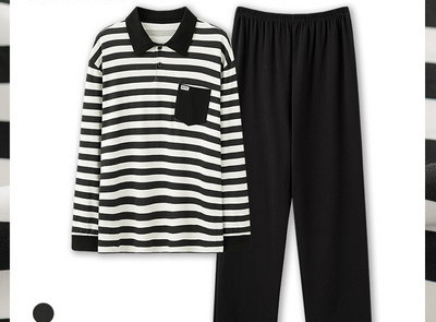 Pijamale bărbați din două piese cu buzunar și guler clasic