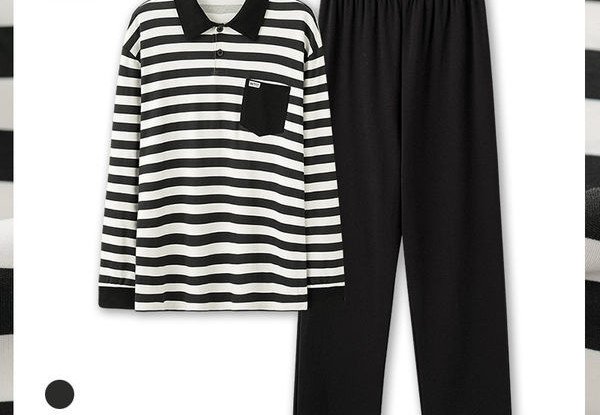 Pijamale bărbați din două piese cu buzunar și guler clasic