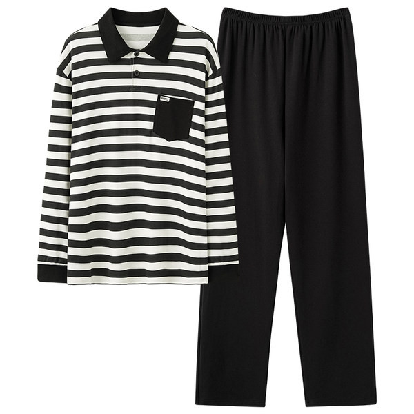 Pijamale bărbați din două piese cu buzunar și guler clasic