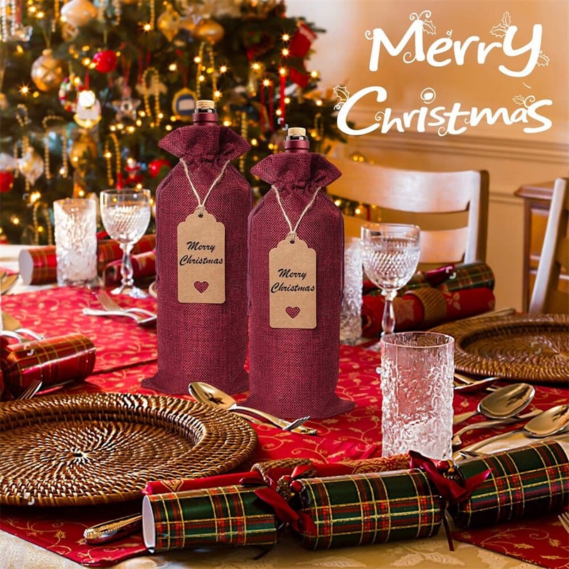 12db rusztikus juta zsákvászon borostáskák húzózsinórral Címkék borosüveg fedők Újrafelhasználható palackcsomagolás ajándékcsomag borzacskók bulihoz