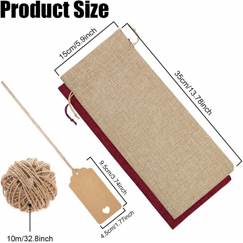 12db rusztikus juta zsákvászon borostáskák húzózsinórral Címkék borosüveg fedők Újrafelhasználható palackcsomagolás ajándékcsomag borzacskók bulihoz