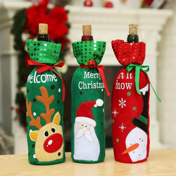 40 БР. Коледни украси Коледа Калъфи за бутилки за вино Снежен човек Шампанско Подаръци Чанти Пайети Коледа Декорации на маса за домашна вечеря