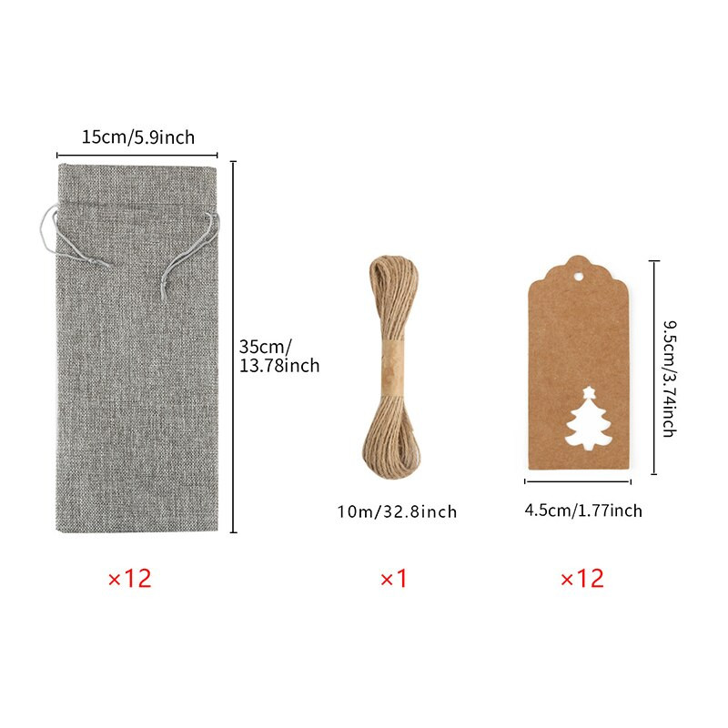 12 ks vianočných darčekových fliaš na víno so sťahovacou šnúrkou, vrecko na darček, fľaša na fľašu s vreckovinou, šampanské, prešívaný obal, bytová dekorácia