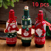 10 buc. Capac pentru sticle de vin tricotat de Crăciun Elk Vârstnic Om de zăpadă Bowknot Om de zăpadă pentru sticle de vin Decorație Cadou