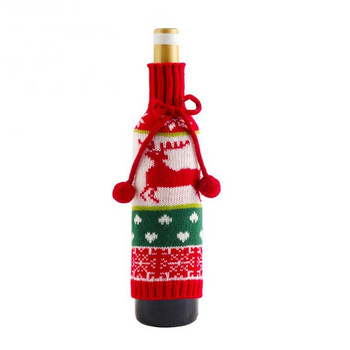 10 бр Коледна плетена капачка за бутилка вино Elk Възрастен снежен човек Bowknot Snowman Wine Bottles Декорация Капак Подарък
