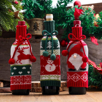 10 бр Коледна плетена капачка за бутилка вино Elk Възрастен снежен човек Bowknot Snowman Wine Bottles Декорация Капак Подарък