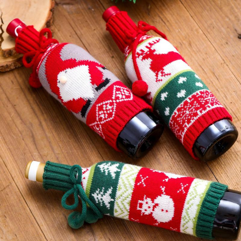 10 buc. Capac pentru sticle de vin tricotat de Crăciun Elk Vârstnic Om de zăpadă Bowknot Om de zăpadă pentru sticle de vin Decorație Cadou