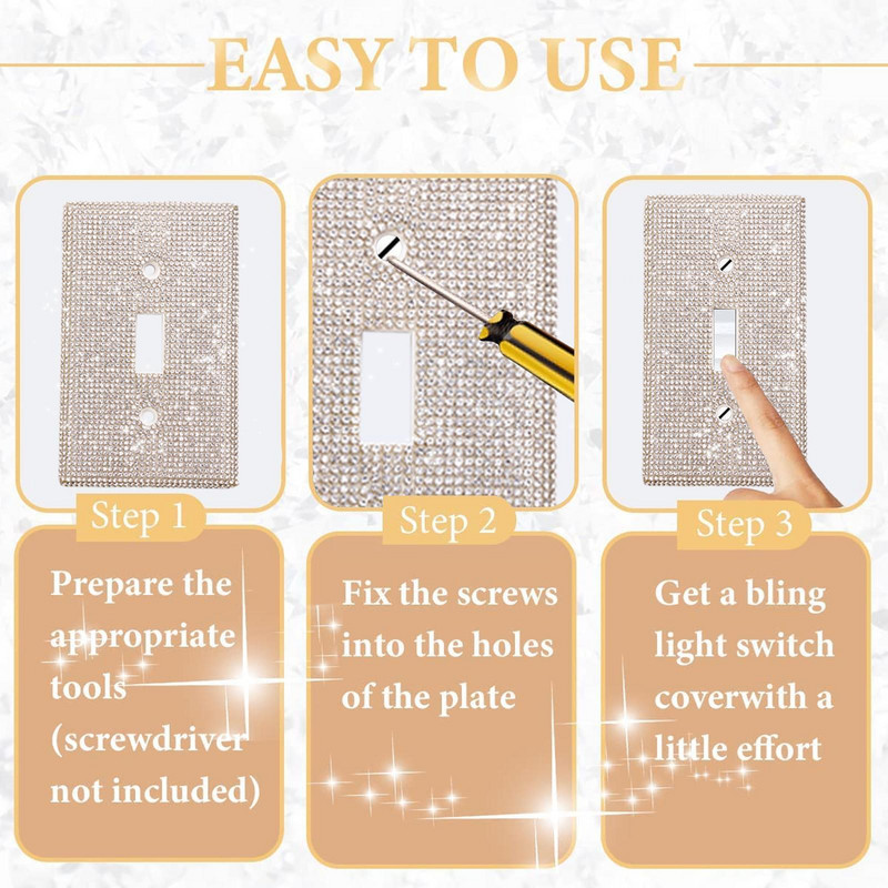 6 τεμ. Rhinestone Bling Light Switch Cover Shiny Rhinestones Καλύμματα εξόδου Bling Πιάτα τοίχου διακοσμητικά για στολίδια σπιτιού R4N8