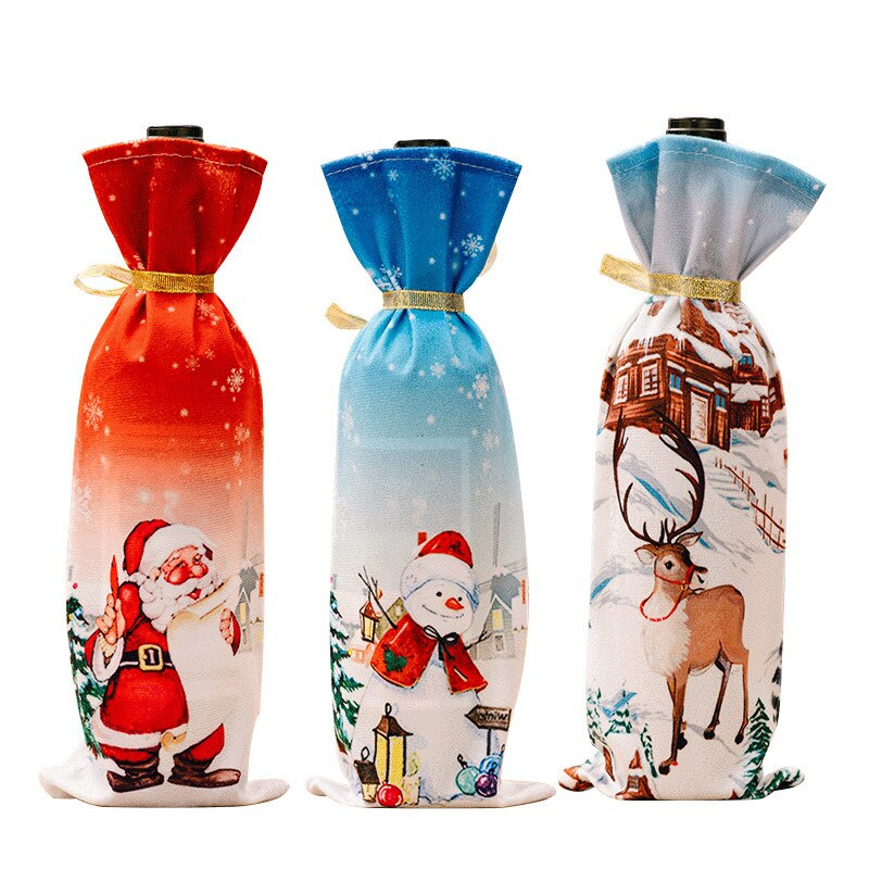 Set de sticle de vin de Crăciun Rochie din catifea aurie Capac pentru sticle de vin Manșon pentru geanta pentru sticle de vin de Crăciun de Anul Nou Decor pentru masă 3 buc/lot
