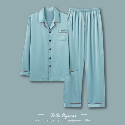 Muška dvodijelna satenska pidžama na kopčanje