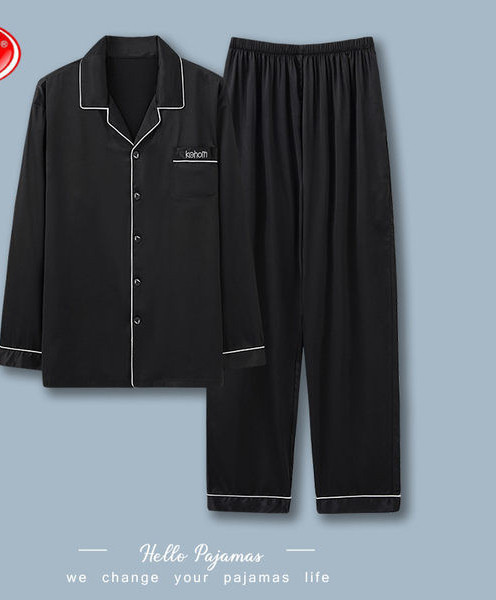 Muška dvodijelna satenska pidžama na kopčanje