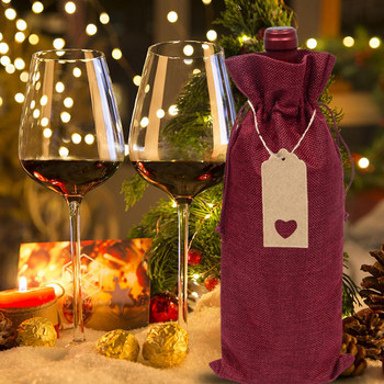 Τσάντες δώρου κρασιού λινάτσας 10 συσκευασίες λινές σακούλες για μπουκάλια κρασιού με κορδόνι επαναχρησιμοποιήσιμα καλύμματα μπουκαλιών κρασιού με κορδόνι 10 μέτρων και 10 τμχ Hea