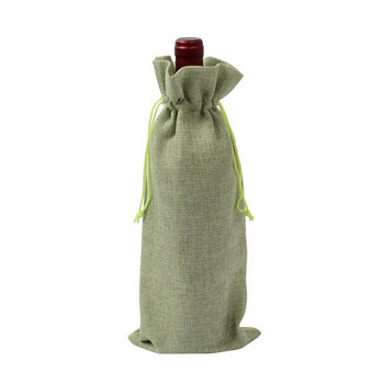 Чанти за подаръци от чул, 10 опаковки от ленени торби за бутилки за вино с шнур за многократна употреба, капаци за бутилки за вино с 10 м връв и 10 бр.