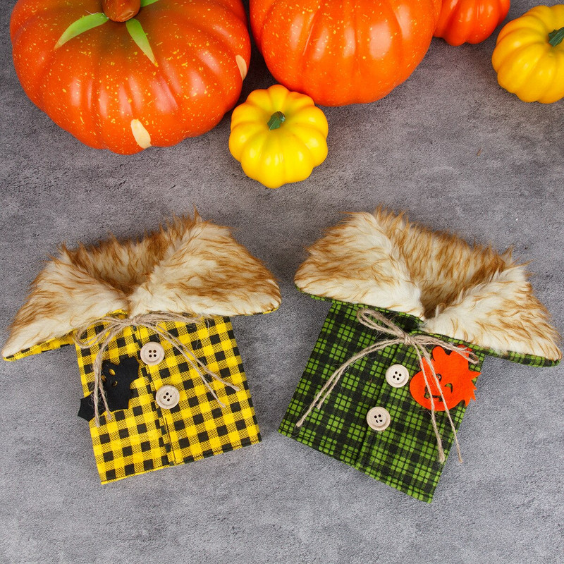 Halloweensky obal na fľašu vína, vianočný žltozelený kockovaný obal na fľašu vína s červeným vínom, duch, festival, dekorácia reštaurácie, obal na víno