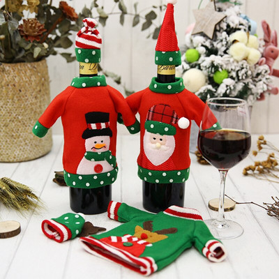 Χριστουγεννιάτικο κάλυμμα για μπουκάλι κρασιού Πρωτοχρονιάτικο πλεκτό καπάκι πουλόβερ Χριστουγεννιάτικο πάρτι Διακόσμηση τραπεζιού για δείπνο Άγιος Βασίλης Διακοσμήσεις μπουκαλιών σαμπάνιας