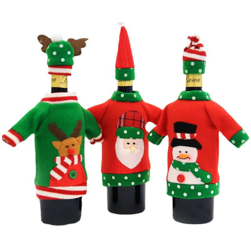 Naujųjų metų Kalėdų vyno butelio dangtelis Megztas megztinio kepuraitė Kalėdų vakarėlis vakarienės stalo dekoras Kalėdų Senelio šampano butelių papuošimai