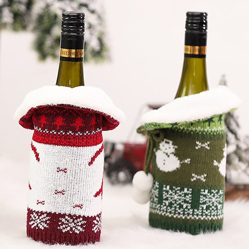 Vianočné vrecko na fľaše vína, veselé vianočné dekorácie do domácnosti 2021, vianočné ozdoby, vianočné darčeky, šťastný nový rok