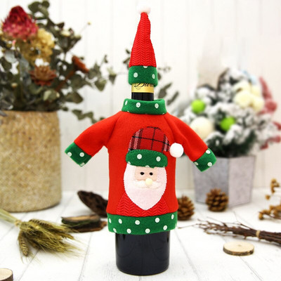 Vianočný novoročný pletený sveter, čiapka, vianočná párty, dekorácia stola, Santa Claus, dekorácie na fľaše šampanského