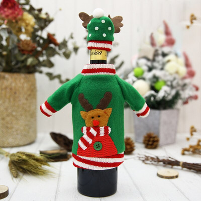 Vianočný novoročný pletený sveter, čiapka, vianočná párty, dekorácia stola, Santa Claus, dekorácie na fľaše šampanského