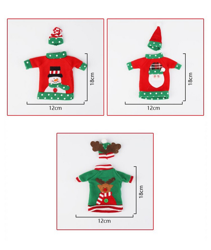 Vianočný novoročný pletený sveter, čiapka, vianočná párty, dekorácia stola, Santa Claus, dekorácie na fľaše šampanského