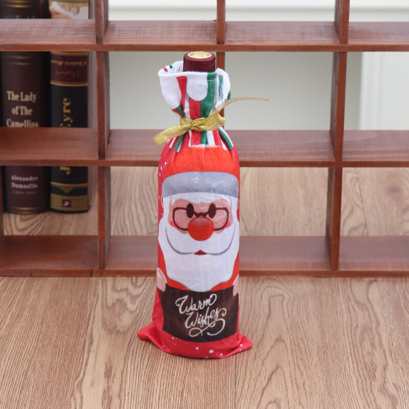 Vianočné obaly na fľaše vína Taška Santa Claus sob snehuliak dekorácia vína Taška riad vianočné dekorácie do domácnosti