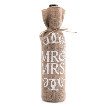 Φυσική λινάτσα Mr and Mrs Κόκκινο Καλύμματα Μπουκαλιού Κρασιού Τσάντα Σάκοι Φορέματα με μπουκάλι από γιούτα Μπομπονιέρα γάμου με σχοινί γραβάτα