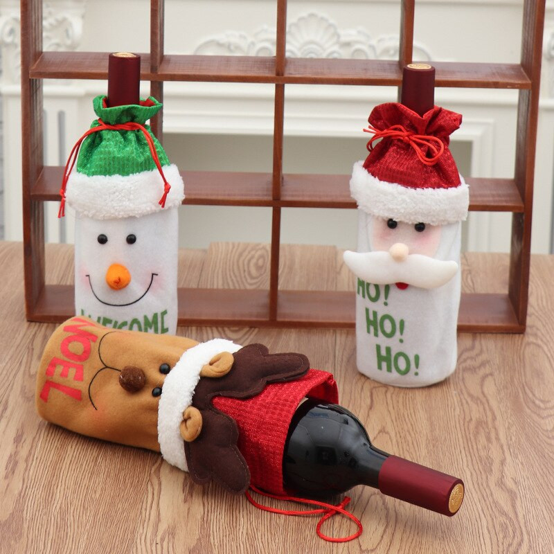 Vianočné obaly na fľaše vína Taška Santa Claus sob snehuliak dekorácia vína Taška riad vianočné dekorácie do domácnosti