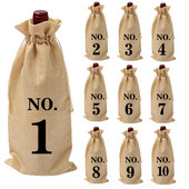 10 ks/sada 15*35cm ľanové úložné tašky na fľaše vína, viacfarebné prachotesné baliace tašky na nápoje, sada s potlačou čísel a vzorom