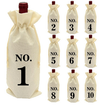 10 τμχ/Σετ 15*35 εκ. Λινό Σάκοι αποθήκευσης για μπουκάλι κρασιού Πολύχρωμα ποτά με προστασία από τη σκόνη Κιτ συσκευασίας Τσάντα Αριθμός Τυπωμένο σχέδιο Τσάντες
