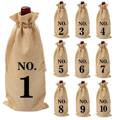 10 ks/sada 15*35cm ľanové úložné tašky na fľaše vína, viacfarebné prachotesné baliace tašky na nápoje, sada s potlačou čísel a vzorom