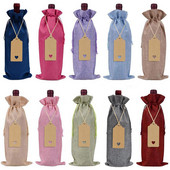 Vrecká na víno z pytloviny, sťahovacie vrecko na fľaše vína so šnúrkou a visačkami na darček, vianočné kryty na fľaše vína, opakovane použiteľné balenie fliaš, darčekové balenie