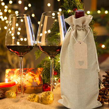 Τσάντες κρασιού από λινάτσα Τσάντα για μπουκάλι κρασιού με κορδόνια με ετικέτες για δώρο Χριστουγεννιάτικα καλύμματα μπουκαλιών κρασιού Επαναχρησιμοποιήσιμη συσκευασία δώρου Συσκευασία μπουκαλιών