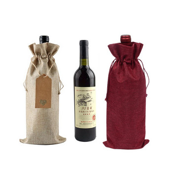 Торбички за вино от чул, чанта за бутилка вино с етикети за подарък, коледни калъфи за бутилки вино, торбичка за опаковка за многократна употреба