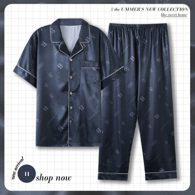 Set de pijamale casual din satin din doua piese pentru barbati